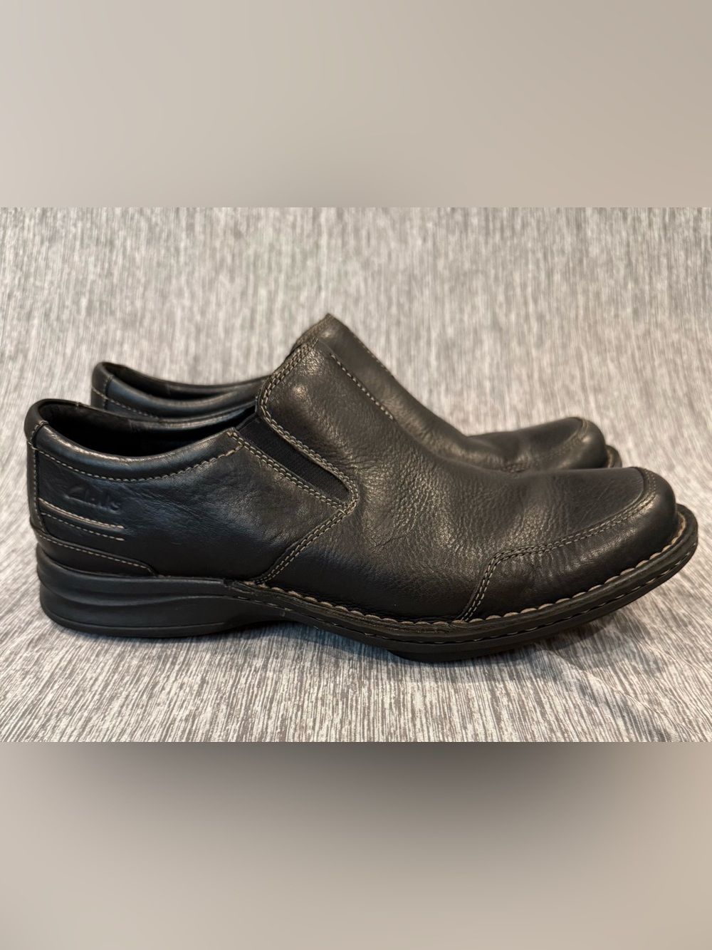 Clarks Black Leather Slip-On Loafers